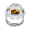 Piedra preciosa ámbar natural con el anillo floral del diseñador de la plata esterlina para la joyería del desgaste del partido